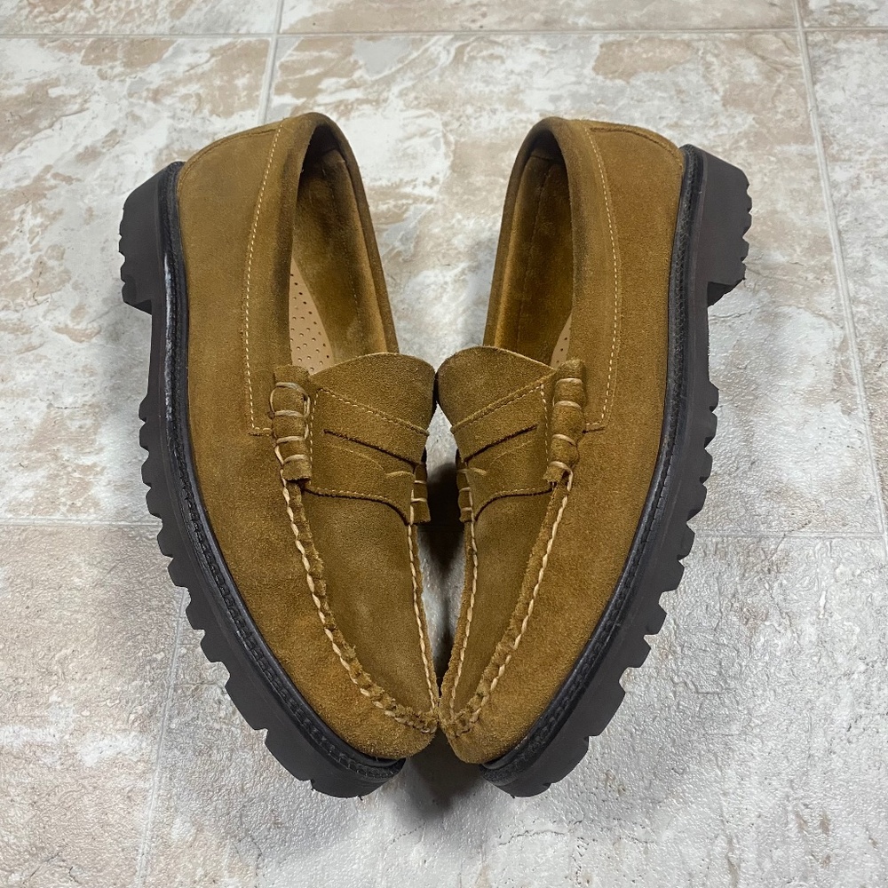 GH Bass Weejuns Larson Loafers Mens 9 Tan Suede Leather Slip On Penny Loafers  S